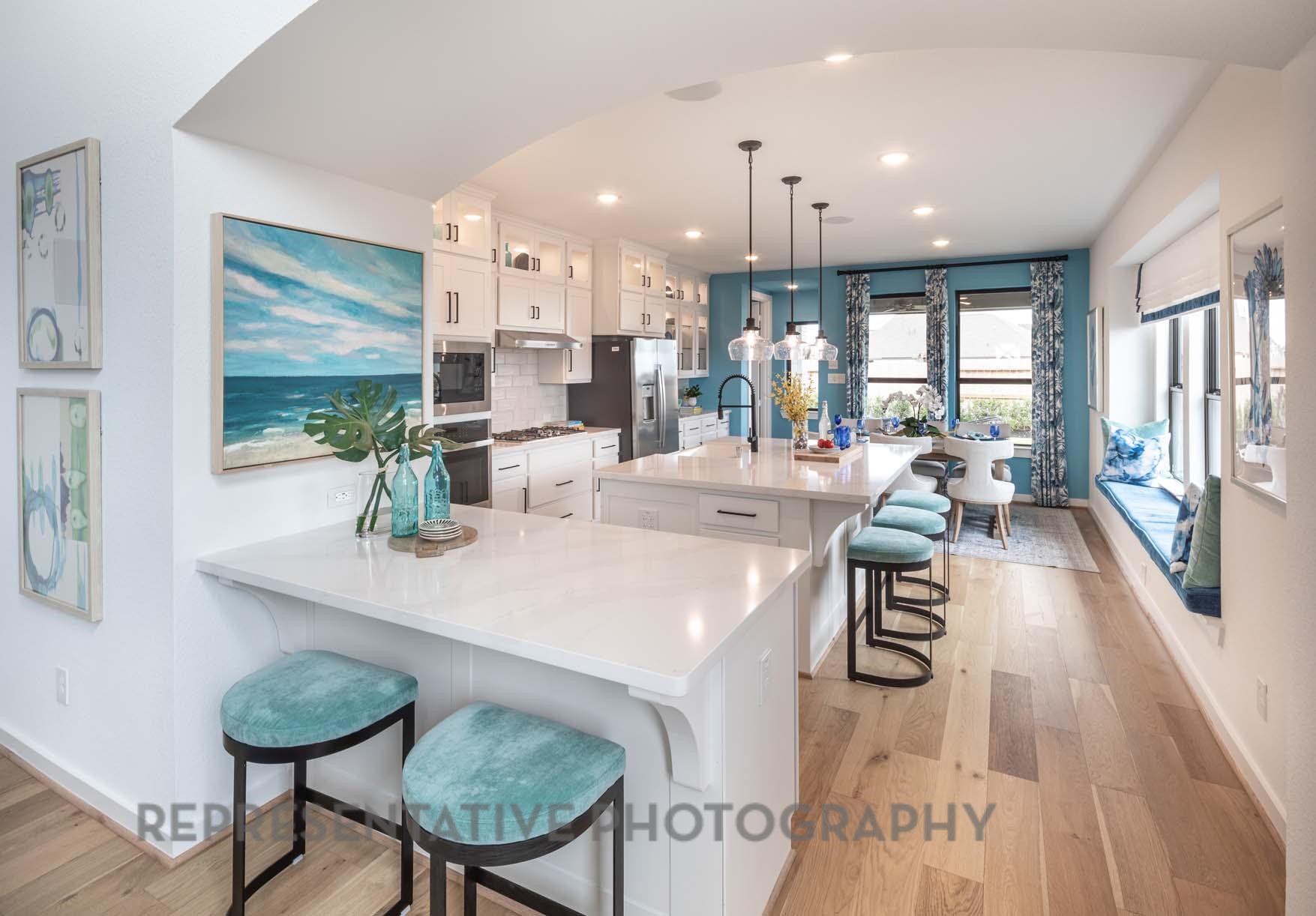 2426 Guava Hls Lane Manvel, TX 77578 - Photo 9 of 48 a view of a dining room with furniture a chandelier and wooden floor