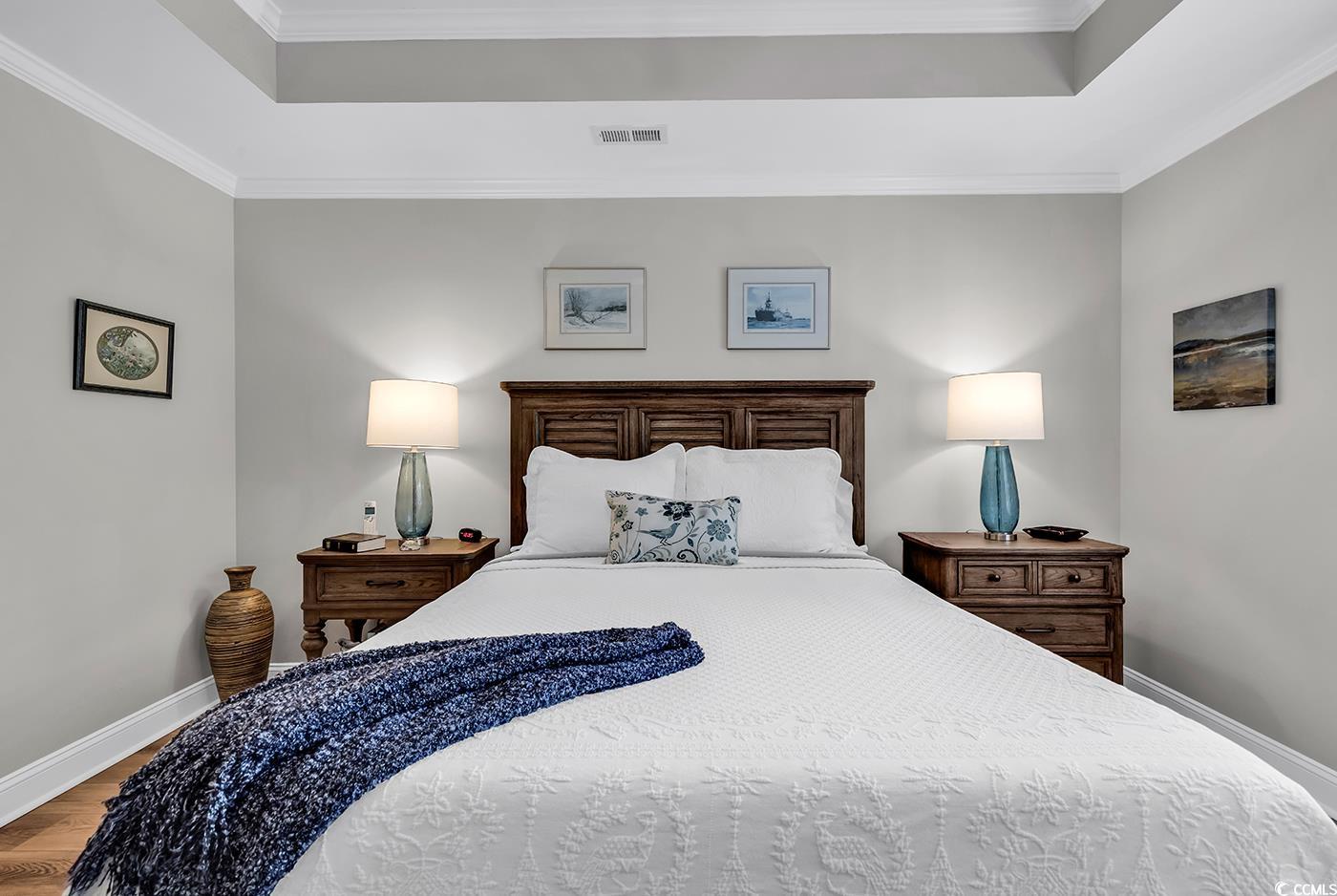 637 Botany Loop, Unit 637 Murrells Inlet, SC 29576 - Photo 14 of 40 Bedroom featuring a raised ceiling, light wood-typ