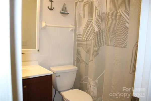 a white toilet sitting next to a shower curtain
