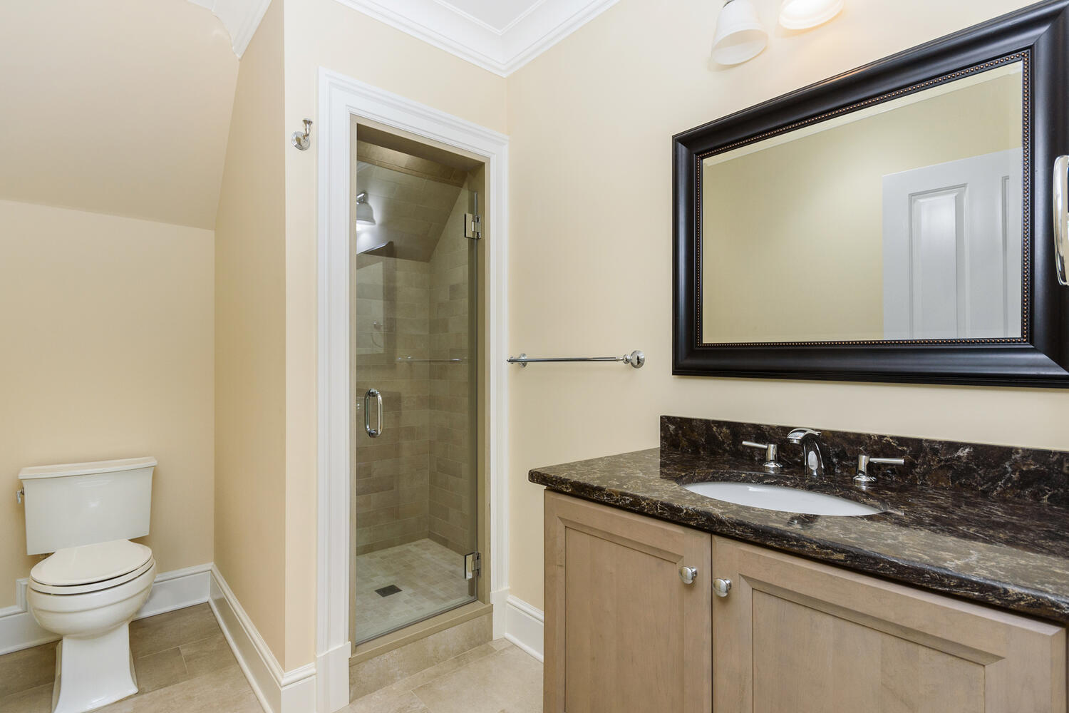 178 Middlesex Road Darien, CT 06820 - Photo 33 of 44 a bathroom with a granite countertop sink toilet and shower