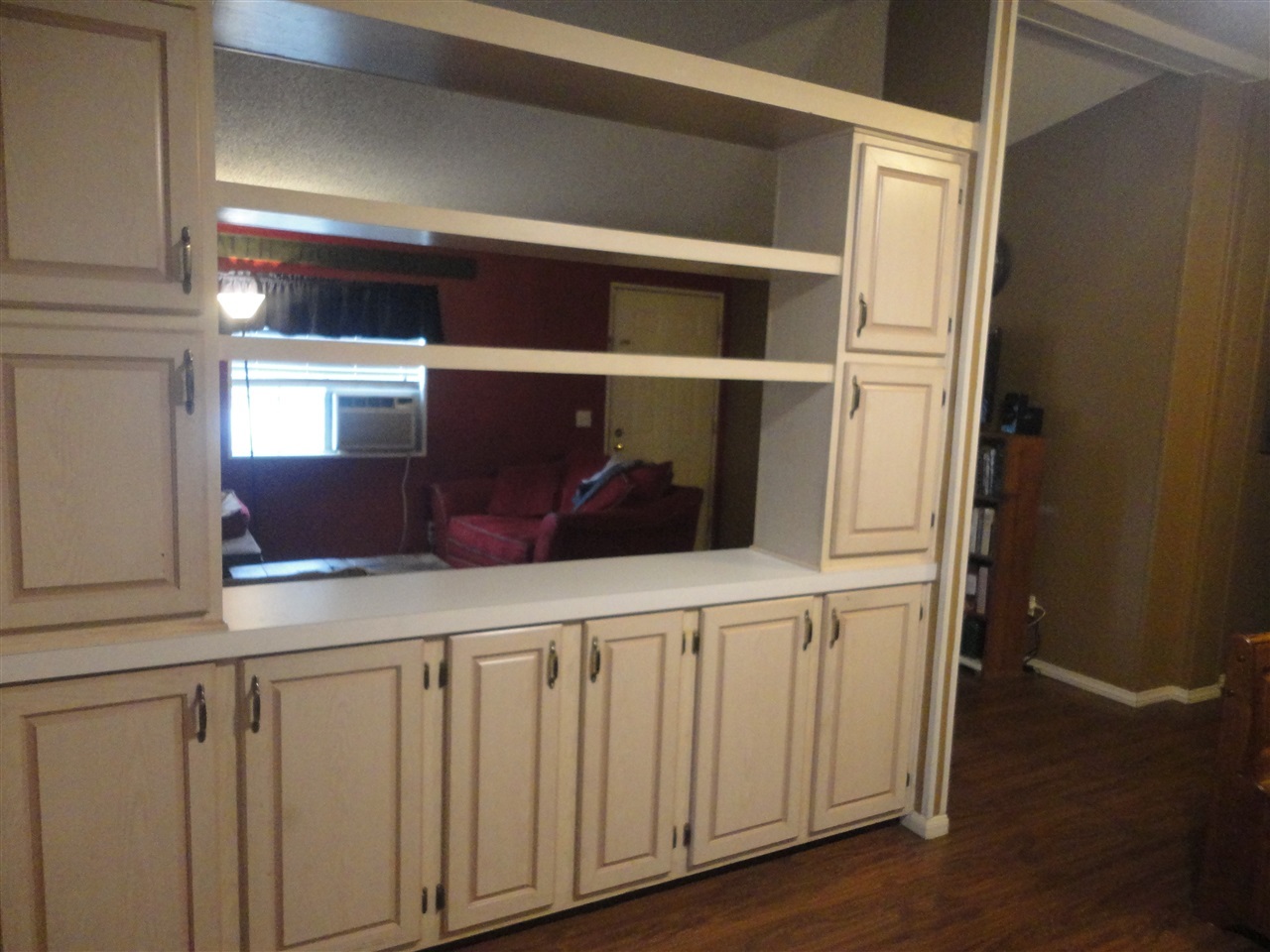 Kitchen looking into living room.  Lots of storage!