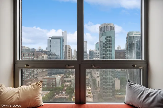 a view of a building from the balcony