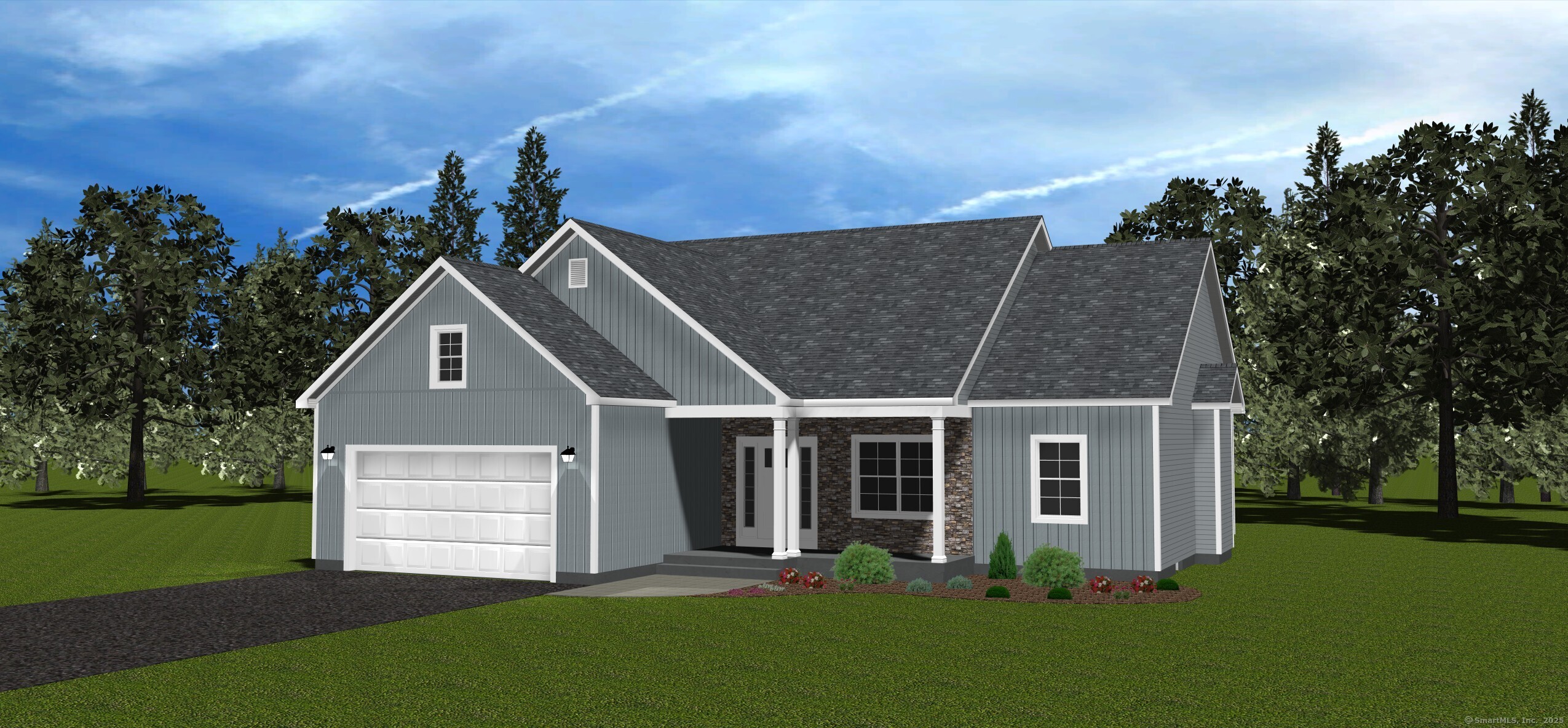 a front view of a house with a garden