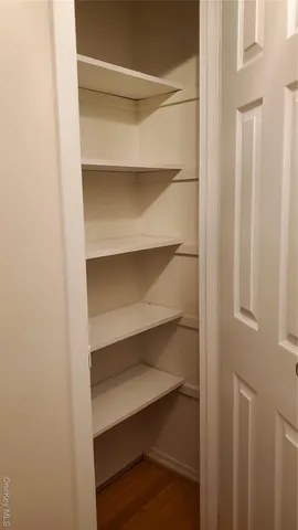 a view of walk in closet with empty racks