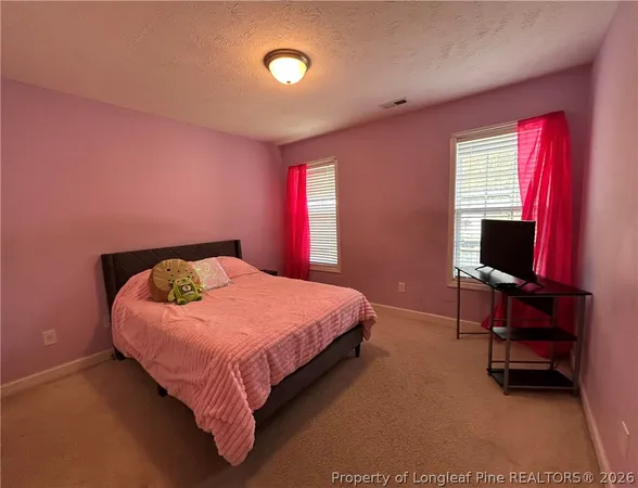 a bedroom with a bed and a television