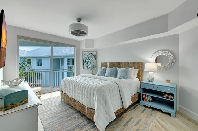 a bedroom with a bed and a flat screen tv on dresser