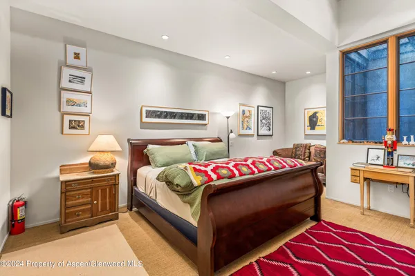 a bedroom with a bed and a couch