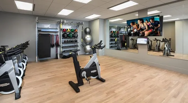 a view of a room with gym equipment