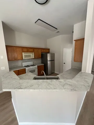 a view of a kitchen counter top space