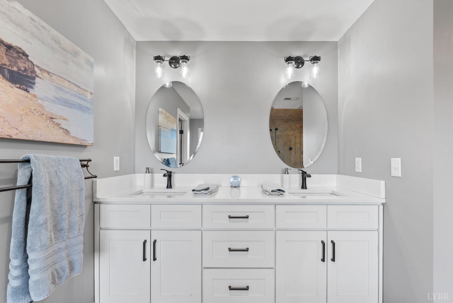 1249 Lees Mill Lane Goode, VA 24556 - Photo 52 of 98 a bathroom with double vanity sinks and a mirror