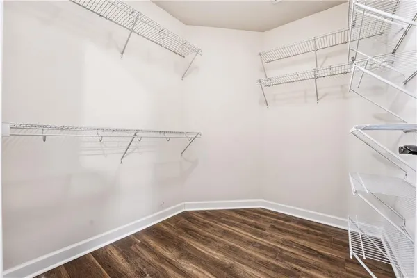 a view of a room with racks on the wall