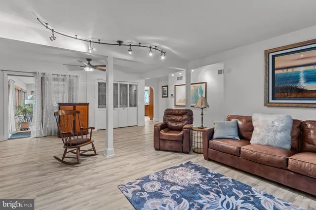 a living room with furniture or couch and a rug