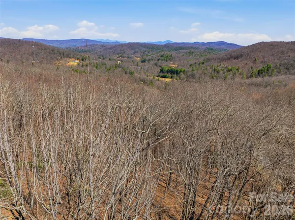 a view of a dry field with mountains in the background