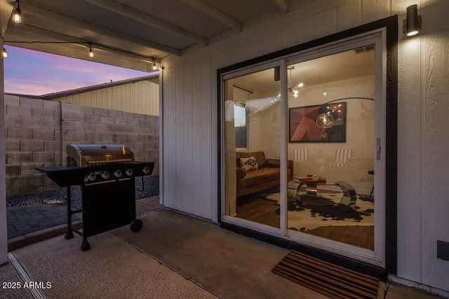 a room with table and chairs