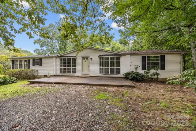 front view of a house with a patio