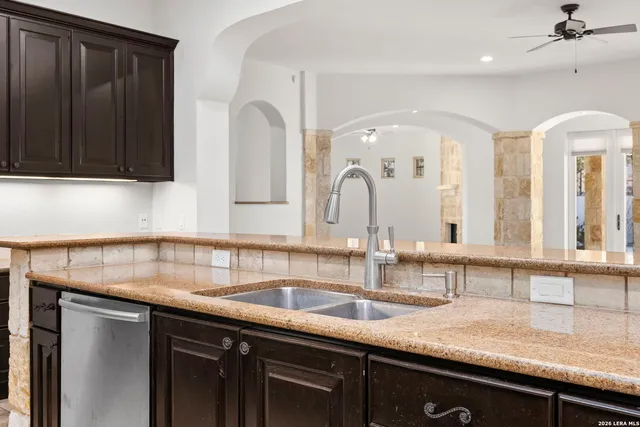 a front view of a house with a chandelier