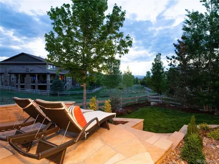 a view of a lake with a patio