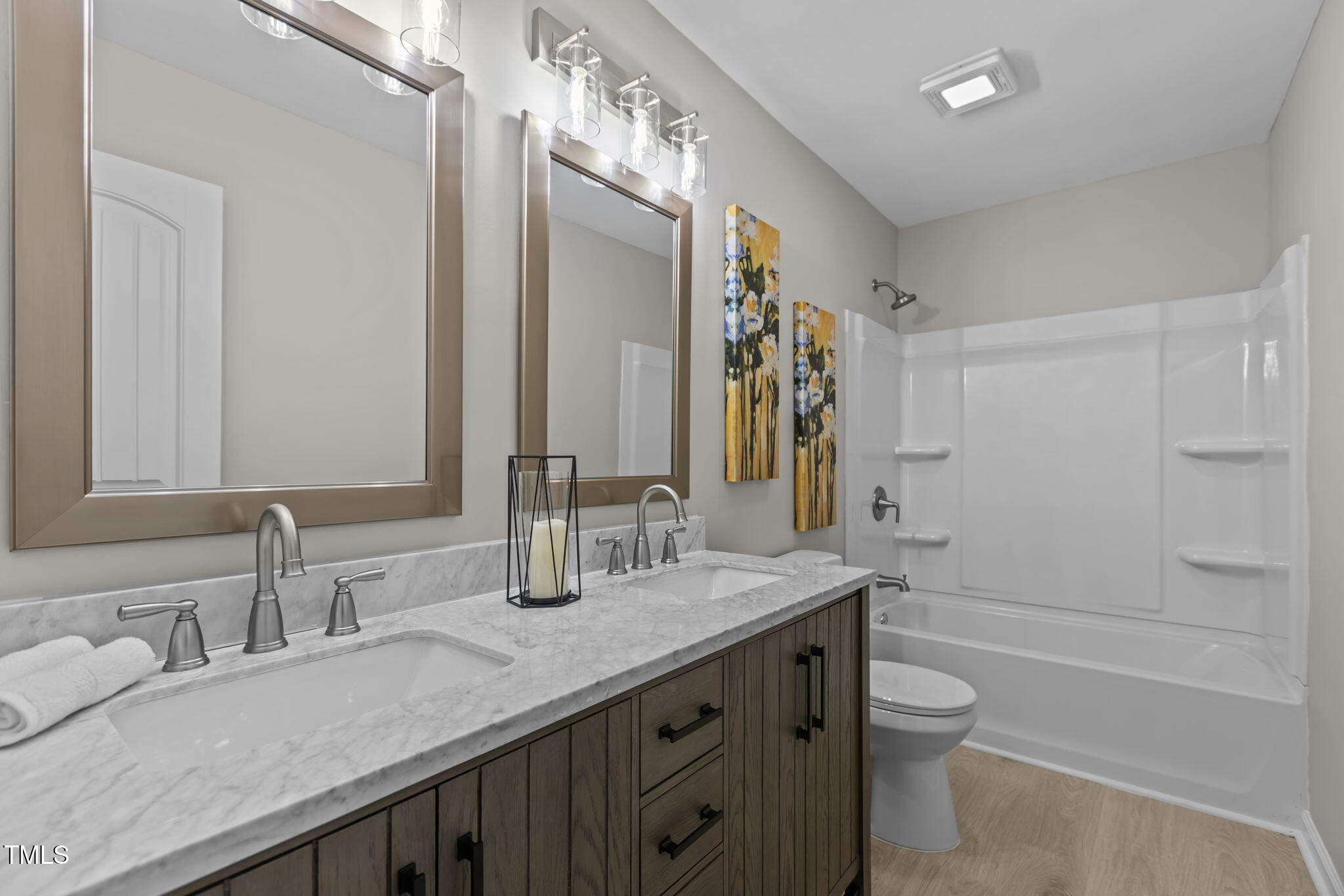 1433 Cherrycrest Drive Durham, NC 27704 - Photo 8 of 40 a bathroom with a granite countertop sink a toilet and shower