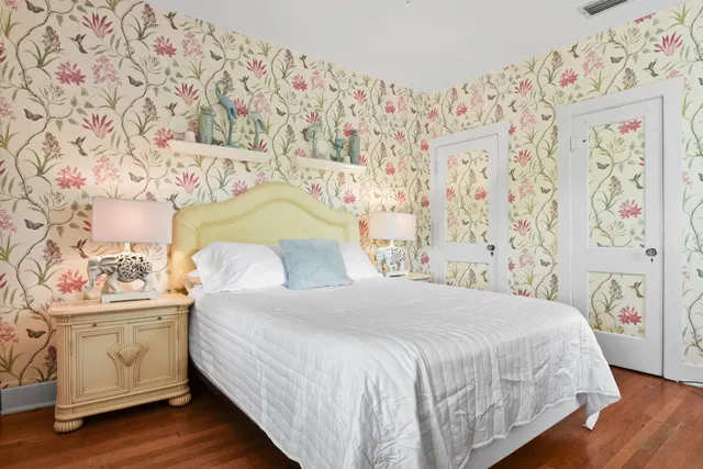 a view of a garden with a lounge chair