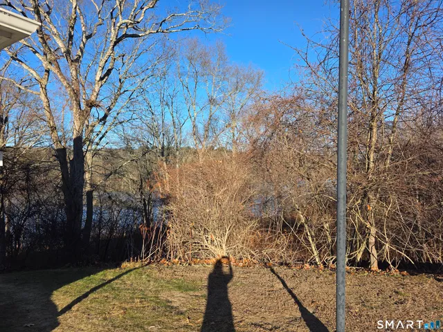 a view of a yard with wooden fence