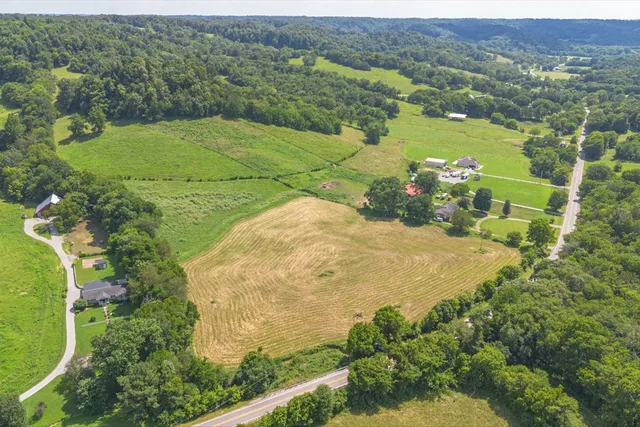 a view of a big yard with an trees