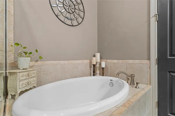 a bathroom with a bathtub