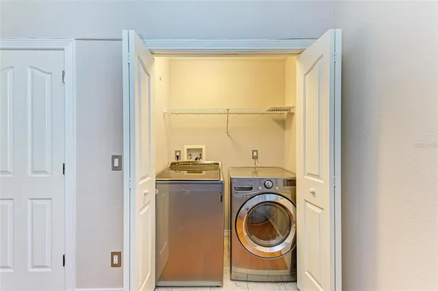 a view of a park with large trees