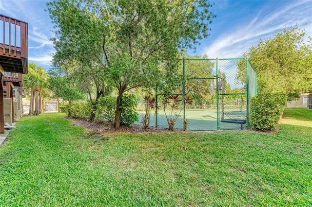 an aerial view of a yard