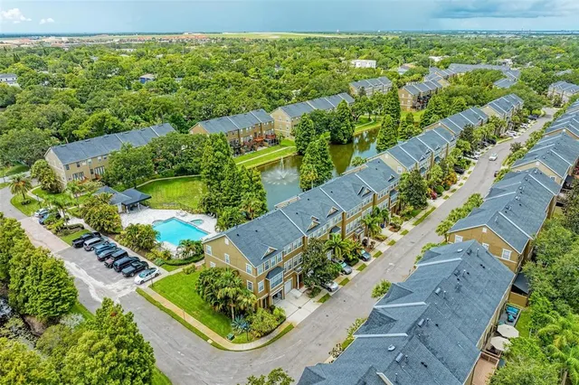 a view of a lake with a big yard