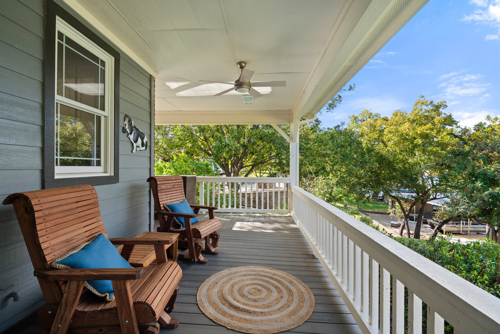 104 River Ranch Road Kingsland, TX 78639 - Photo 28 of 39 Wooden porch with ceiling fan
