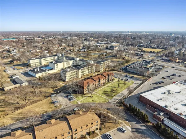 a view of a city with a big yard