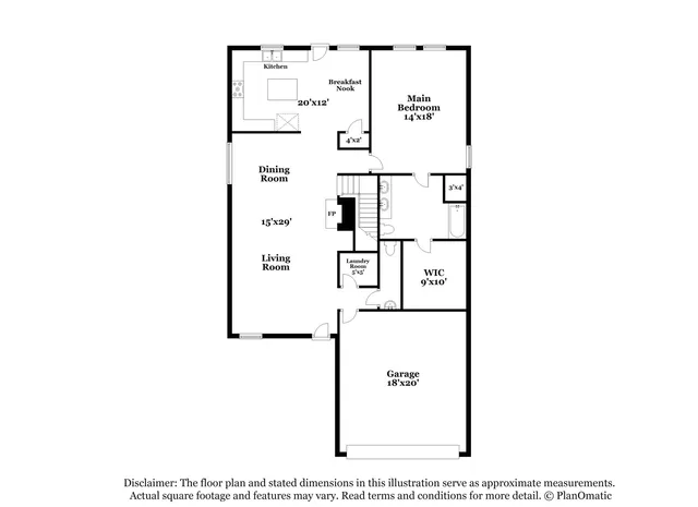 a view of an empty room with a fireplace and a window