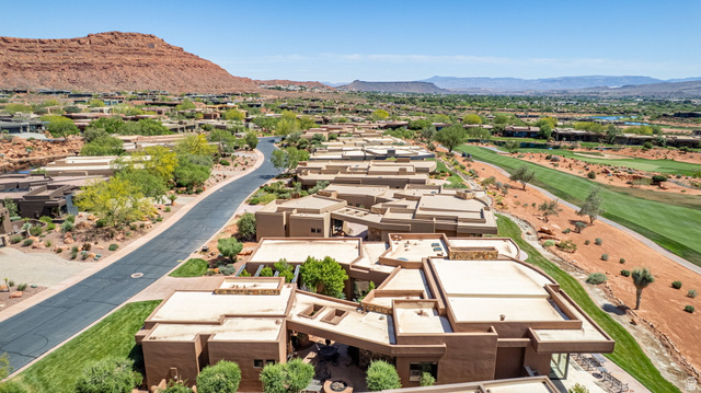 2331 West Entrada Trail, Unit 61 St. George, UT 84770 - Photo 64 of 69 Expansive residential development featuring contemporary-style architecture with flat roofs, earth-tone exteriors, and a golf course bordering the property