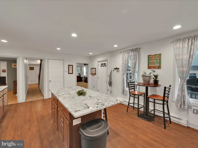 a view of a kitchen and dining area