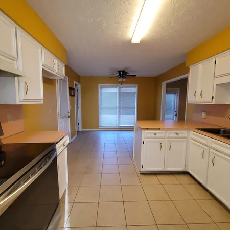 a kitchen with a sink a stove and cabinets