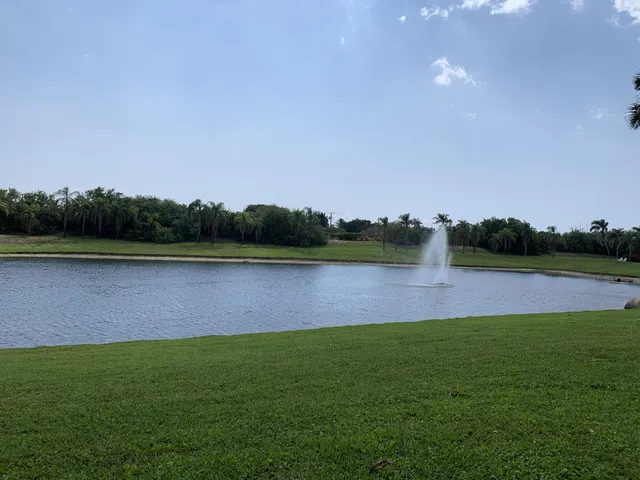 a view of a lake with houses in the background