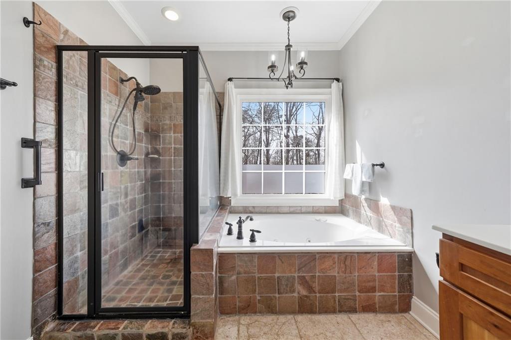217 Wild Turkey Ridge Ball Ground, GA 30107 - Photo 30 of 55 a bathroom with a bathtub and a shower