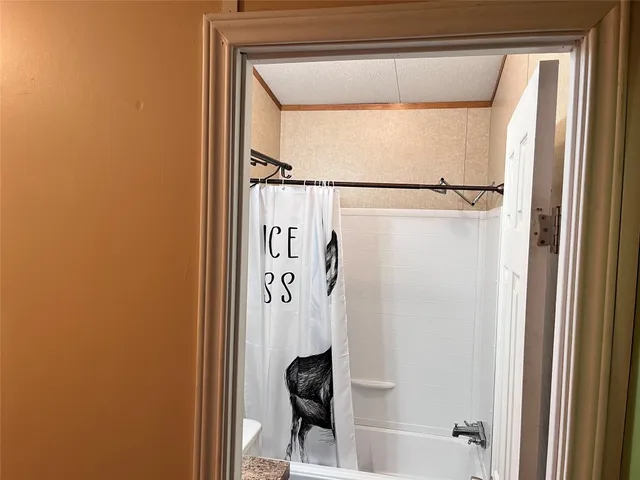a bathroom with a shower and a sink