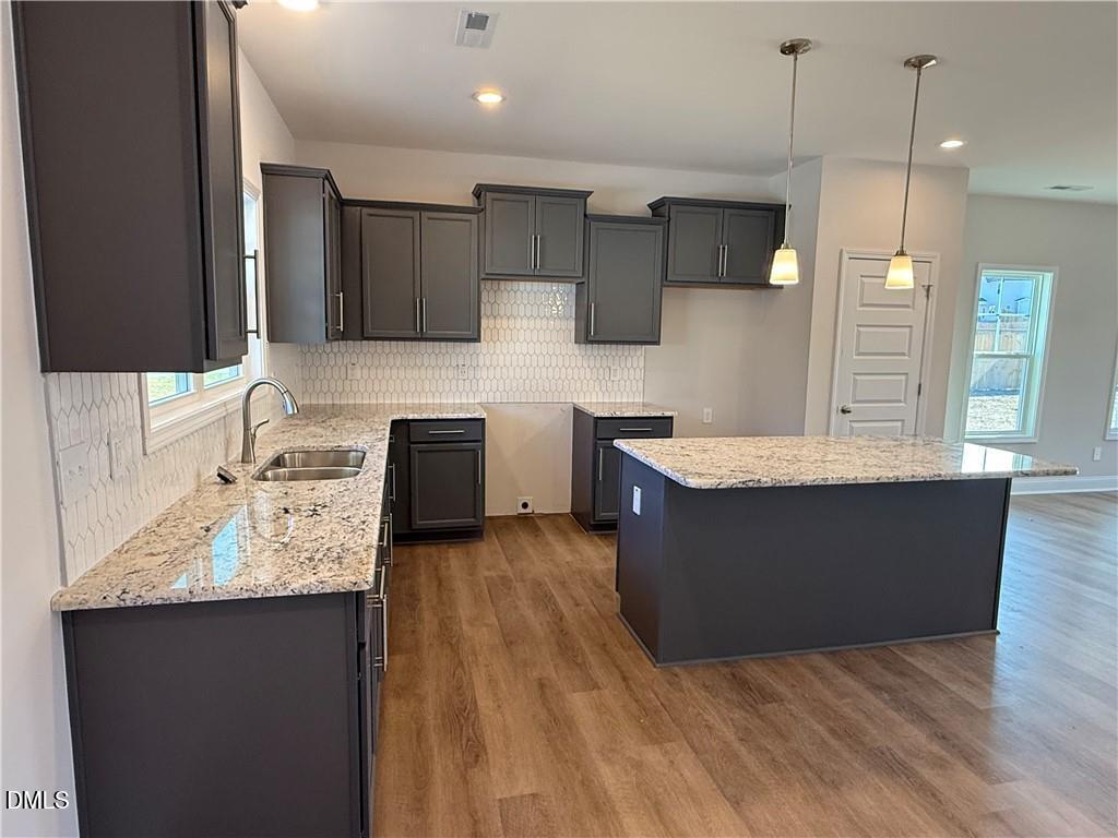 244 Godwin Gate Street, Unit 56 Linden, NC 28356 - Photo 3 of 21 a kitchen with stainless steel appliances kitchen island granite countertop a sink a stove and a wooden floor