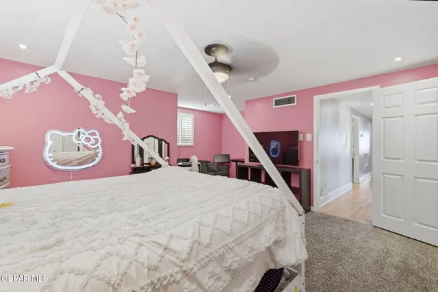 a bedroom with a bed and a walk in closet