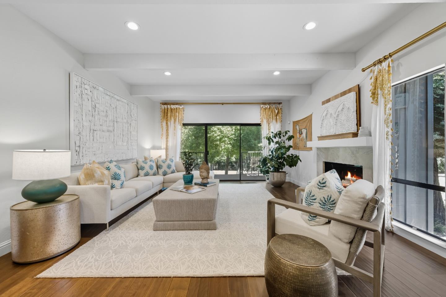 27464 Altamont Road Los Altos Hills, CA 94022 - Photo 18 of 29 a living room with fireplace furniture and a large window