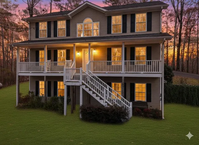 a front view of a house with a garden