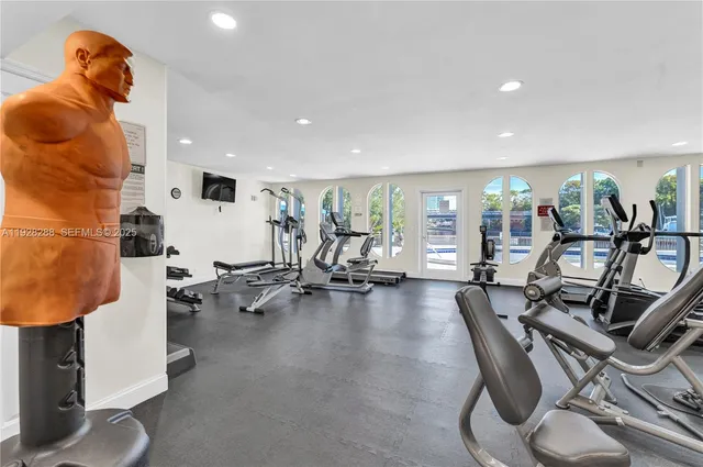 a view of a room with gym equipment