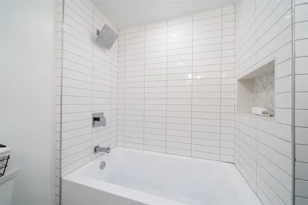 a bathroom with a bathtub