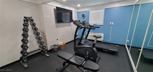 a room with gym equipment