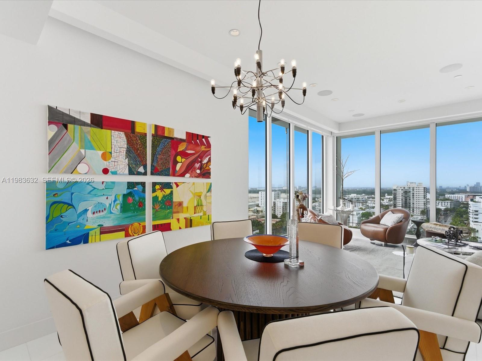 100 Lincoln Road, Unit PH10 Miami Beach, FL 33139 - Photo 6 of 33 a view of a dining room with furniture a chandelier and wooden floor