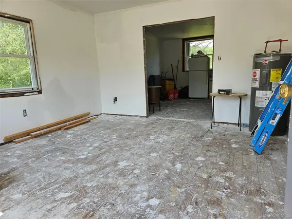 a view of a livingroom with furniture and closet