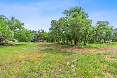 a view of a field with trees in the background
