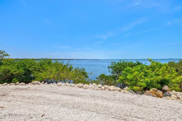 a view of a beach with a field