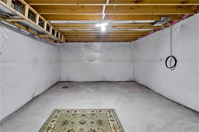 a view of a room with racks on the wall